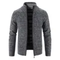 Gilet cardigan en tricot doublé polaire d'hiver pour homme avec col montant et zip. - M / Hauts / Gris foncé