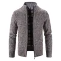 Cardigan pull en tricot pour homme doublé polaire col montant avec fermeture éclair. - M / Hauts / Café