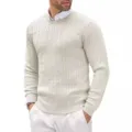 Herren lässiger einfarbiger Zopfmuster Pullover, bequemer Rundhals Strickpulli für den Herbst. - M / Weiß