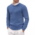 Herren blauer Zopfmuster Pullover lässig Langarm Rundhalsausschnitt Herbst Winter Mode - M / Braun