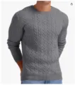 Grauer Herren Pullover aus Strick mit Zopfmuster, lässiges elastisches Langarm Oberteil. - 3XL / Grau