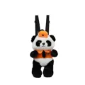 Süßer Cartoon Panda Plüsch Kinder Rucksack Detailansicht mit Krawatte und Kappe. - Orangerot