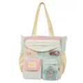 Bolso tote de lona estética japonesa lindo con múltiples bolsillos bolso de hombro para estudiantes - Sin Colgante / Verde