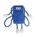 Cute crochet big eye phone bag handmade knit shoulder crossbody pouch for women daily commute style - Blue