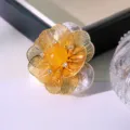 Vintage baroque pearl flower brooch pin with gold wire petals and yellow stone for women. - Flower Design (GO0013) / Yellow Natural Stone