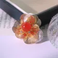 Vintage Baroque pearl red stone flower brooch, elegant metal filigree sweater coat pin. - Flower Design (GO0013) / Red Natural Stone