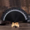Élégant éventail pliante en dentelle à 42 brins, style vintage chinois pour femmes. - Os Noir N° 2 / Noir