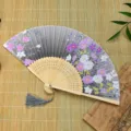 Elegante ventaglio pieghevole cinese con motivo floreale e stecche in bambù per danza o uso. - Stile 6