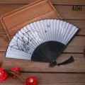 Eventail pliant traditionnel chinois avec peinture à l'encre et pompon, accessoire rétro. - A06