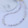 Edelstein lila Kristall und Perlen Perlenkette fuer Damen leichten Luxus zarten Schmuck - Amethyst Splitterstein Kette