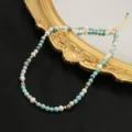 Exquisiter Türkis und Perlen Perlenketten Damen, elegantes Schlüsselbein Ketten Detail. - Türkis und Perlenkette mit Zwischenräumen