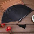 Éventail pliant noir traditionnel en bambou pour accessoires de photographie de danse Hanfu - Os Noir Face Noire
