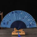 Éventail pliant de style japonais avec motif floral bleu, accessoire pour la danse. - N° 3 Monture bleue et bleu clair (Fleur de cerisier)
