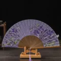 Japanese style folding fan purple floral dance fan classical vintage photography prop art decor - No. 5 Brown Ribs & Purple (Lily)