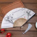 Traditional Chinese folding fan linen bamboo hand fan vintage dance photography props accessory - 12 White Bamboo
