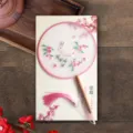 Eventail rond traditionnel chinois brodé de fleurs et lapin mignon avec manche en bois. - Style 5