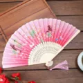 Abanico plegable vintage de seda Hanfu flor de cerezo regalo artesanal portátil - Estilo A03