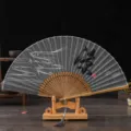 Éventail pliant chinois traditionnel en lin avec support en bois pour cadeau homme décoration. - N° 3 Fraîcheur