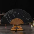 Black folding fan with bamboo dragonfly pattern, traditional Chinese style men hand fan. - No. 4 Bamboo Dragonfly