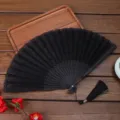 Eventail pliante en dentelle noire avec pompon style antique en bambou pour mariage fête danse - Style F