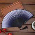 Abanico chino de bambú vintage negro degradado flor de ciruelo regalo variante - Flor de Ciruelo Degradado Negro-Gris (A16)