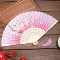 Abanico plegable estilo antiguo rosa degradado flor de cerezo con borla - Estilo A23
