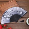 Abanico plegable de seda de loto estilo antiguo, abanico de baile con borla Hanfu. - Estilo A25