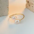 Handgefertigter eleganter Naturperlen offener verstellbarer Ring für Damen Goldschmuck - Einfacher Offener Stil