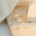 Doppel Perle Offener Ring Verstellbar Gedreht Gold Band Elegante Damen Mode Schmuck - Doppelring Gedrehter Offener Stil