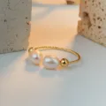 Französischer eleganter Naturperle Goldring, minimalistischer offener verstellbarer Schmuck. - Goldperle Einfacher Offener Stil