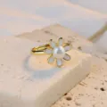 Handgemachter vergoldeter Perlen Blumen Ring verstellbarer offener Modeschmuck Damen - Gänseblümchen-Stil