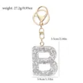 Rhinestone letter B keychain, crystal bag charm with gold metal ring, detailed size display. - Letter B - White Rhinestone