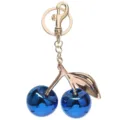 Blauer Kirschen Schlüsselanhänger und Taschenanhänger, modischer Metall Frucht Anhänger. - Gold + Blau