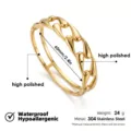 Brazalete de acero inoxidable dorado impermeable hipoalergénico 60mm pulido - Brazalete con eslabones de gota de agua y cierre
