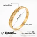 Pulsera de brazalete de cadena de acero inoxidable para mujer, detalle dorado fino. - Brazaletes de doble capa con textura tejida
