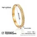 Pulsera brazalete de cristal chapado en oro de acero inoxidable, impermeable, 60 mm. - Brazaletes de una fila con estrás completo