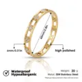 Pulsera de acero inoxidable dorada con trébol de cuatro hojas y circonitas impermeable mujer - Brazalete de Trébol con Circonita
