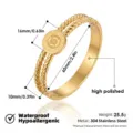 Brazalete de cuerda doble dorada con motivo Medusa acero inoxidable impermeable lujo - Brazaletes de doble fila trenzada con medallón