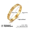 Brazalete rígido de acero inoxidable 304 dorado con diseño en S, diámetro de 60mm y ancho de 8mm. - Brazalete de corazones continuos con patrón en S