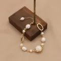 Baroque pearl metal chain bracelet vintage design elegant jewelry accessory for women - Irregular Metal Bracelet