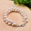 Natural baroque freshwater pearl multi-strand bracelet with metal clasp, elegant jewelry. - White Pearl Bracelet