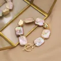 Baroque pearl gold toggle clasp bracelet vintage chic jewelry elegant gift for women - Pink Purple Square Set Bracelet
