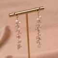 Orecchini lunghi di perle d'acqua dolce naturali retro lusso leggero catena dorata donna - Stile Nappa Lunga / Bianco