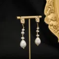 Elegant baroque freshwater pearl drop earrings with textured gold studs for women fashion chic. - Baroque Pea Stud Earrings