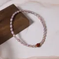 Natural freshwater pearl bracelet with red stone chic retro women jewelry accessory item - Rice Pearl Cinnabar Elastic Bracelet