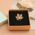 Elegant golden maple leaf pearl brooch with dazzling zircon crystals for women fashion - Maple Leaf