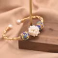 Vintage Golddraht Perlenarmband mit blauen Emaille Perlen, elegante Nischen Schmuck für Damen. - Perlenkugel Cloisonné Armreif