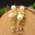 Orecchini nappa perla d'acqua dolce perline verdi stile vintage elegante donna gioielli SKU - Pietra Verde Frutta Con Perla Bianca
