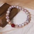 Pearl bracelet with red stone, vintage style light purple pearls variant accessory. - Large Cinnabar Elastic Bracelet