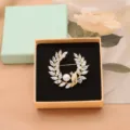 Exquisite Gold Pearl Laurel Wreath Brooch Elegant Zirconia Leaf Pin Fashion Jewelry - Olive Branch Shape